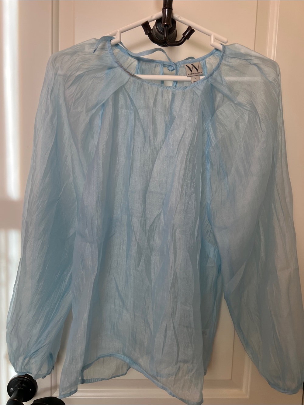 Etheral Fairy W by Worth Light Blue Sheer Peasant Top layer Large